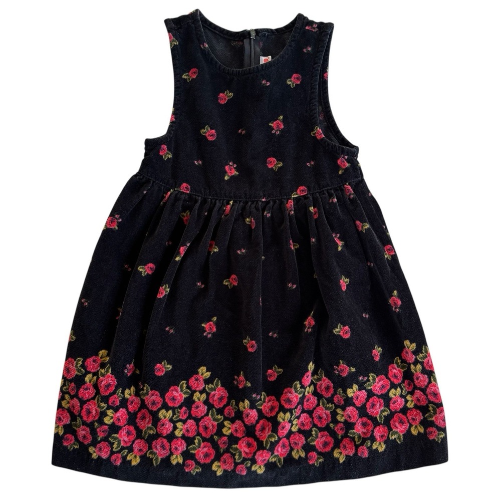Vintage Gymboree 2000 Nutcracker Line Black Velvet Falling Roses Dress Size 3 Y